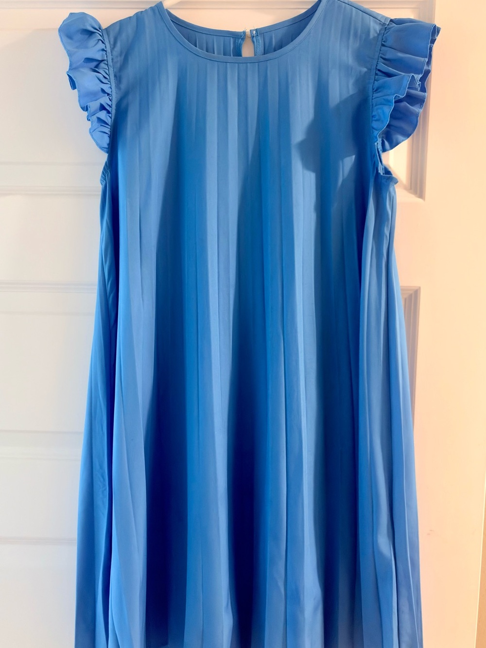 SHEIN Sky Blue Ruffle Sleeve Pleated Tunic Dress